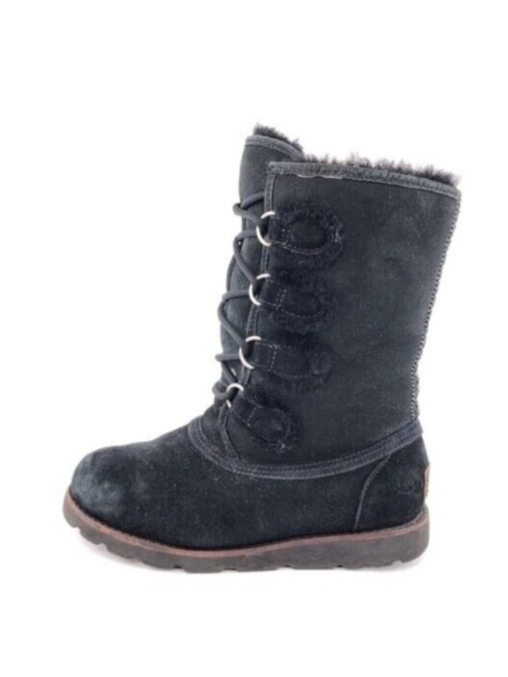 UGG Rommy Black Suede Shearling Winter Boots 6